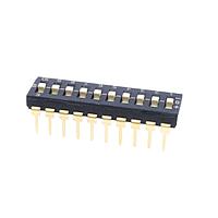 E-Switch KAD10LHGT ສະຫນາມສະຫນາມ DIP Switch, SPDT, 100mAa.50VDC ບໍ່ມີການສະຫນາມ