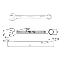 TOPTUL ACEB5252 Wrench ລວມມາດຕະຖານ 15° Offset (1-5/8")