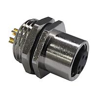 Stewart Connector SS-12000-005 ຕົວເຊື່ອມຕໍ່ Straight M12 A-Code ຜູ້ຍິງ ຕິດຕັ້ງຢູ່ດ້ານໜ້າແຜ່ນຄອນເຕີ 4 ຕິດຕໍ່ ຖ້ວມຕິດຕໍ່