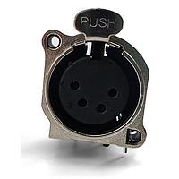 Io Audio Technologies IO-XLR4-F-BH ຕົວເຊື່ອມຕໍ່ 4-Pin XLR Chassis Connector, ຜູ້ຍິງ, ຢູ່ທາງຂ້າງ, ຂາດດິນ, ແຜ່ນຫນ້າເຫຼັກ