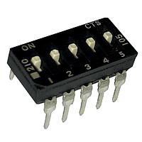 CTS Electronic Components 210-5MSD DIP Switches THROUGH HOLE, GOLD FLASH DIP SWITCH, 5-POLE, MEDIUM ACTUATOR, BOTTOM SEAL, STRAIGHT TERMINAL FORM, TUBE PACK