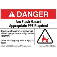 HellermannTyton 596-00904 ເປັນແລບ Arc Flash Label, ອັນຕະລາຍ ຕ້ອງໃຊ້ PPE ທີ່ເໝາະສົມ, 5.0" x 3.75", PET, ແດງ/ຂາວ, 10/ຊຸດ