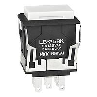 NKK Switches LB25RKW01-B ປຸ່ມກົດສະຫນອງ DPDT ON-(ON) ສີດຳ ຮູບສະກັດສີຂາວ