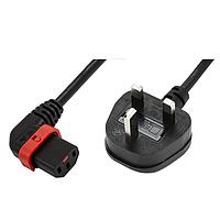 Schaffner IL13P-R-UK1-H05-3100-200 ສາຍສະໄຟ AC ມີລັອກ C13+ ມຸມຂວາ, ປຸກສະໄຕລ໌ UK, H05VV-F, 3x1.00 mm ກວ້າງ, 2 m, ສີດຳ