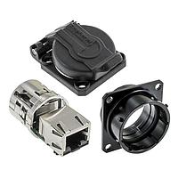 Amphenol Socapex RJF21ZNSCC ປະກອບການຕໍ່ສົມມຸມກົງ RJ45 SqrFlngRcpt+Cap ຜູ້ຍິງ RJ45 Term