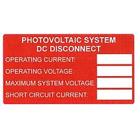 HellermannTyton 596-00241 ປ້າຍປະຈໍາແສງອາທິດ Solar Label, Printable, DC Rating, 3.75" x 2.0", PET, ແດງ, 50/roll