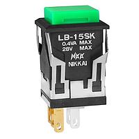 NKK Switches LB15SKG01-F ປຸ່ມກົດສະຫນອງ SPDT ON-(ON) ສີດຳຮອບສີຂຽວ
