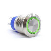 E-Switch ULV4F23SS337 ຕ້ານການທຳລາຍ Anti-vandal, SPDT, On-On, ຕິດຕູ້, ດ້ານໜ້າ, ເງິນ, LED, ສີຂຽວ, IP67