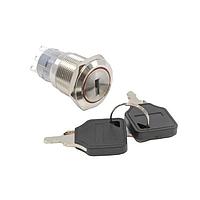 E-Switch PVK4S22A0SS ສະຫນັບສະຫນູນ Keylock ຕ້ານການທຳລາຍ, DPDT, ປິດ-ປິດ, ຕິດຕູ້, ດ້ານໜ້າ, ເງິນ, IP65
