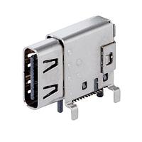 Same Sky (formerly CUI Devices) UJ32-C-R-G-SMT-P24-TR USB ປະເພດ C ປະເພດ C, 3.2, ມຸມຂວາ, ກະດູກທອງ 3u, ຕິດພື້ນ, 24 ຂາ, T&R