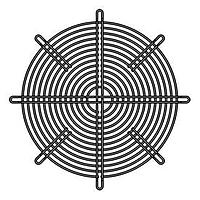 Sanyo Denki 109-720H ກາດກັນນິ້ວພັງລົມ Guard 200mm, ທາງເຂົ້າ/ທາງອອກ, ສີດໍາ