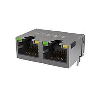 Amphenol Commercial Products RJE492886111 ຕົວເຊື່ອມຕໍ່ Low Profile CAT6 RJ45 - 2 ພອດ ມີ LED, ປົກກັນສະຫນັບສະຫນູນໂດຍບໍ່ມີແທບ EMI