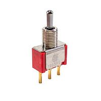 E-Switch 100SP3T2B3M2RE ສະຫນັບສະຫນູນ Toggle TOGGLE, 0.4VA 20VAC/VDC, SPDT On-Off-On, Panel Mount PC Pin