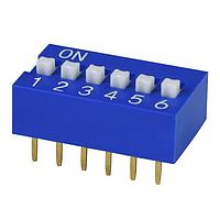 Same Sky (formerly CUI Devices) DS01C-254-L-06BE ສະວິດ DIP, DIP Switch, SPST, 2.54 pitch, ຕົວກະທົບສູງ, ພື້ນລົງຄອບ, ເຂົ້າຍາວ, 6 ຕຳແໜ່ງ, ສີຟ້າ