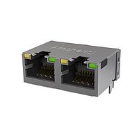 Amphenol Commercial Products RJE482886411 ຕົວເຊື່ອມ Low Profile CAT5E RJ45 - 2 ພອດ ມີ LED, ປົກກັນສະຫນັບສະຫນູນໂດຍບໍ່ມີແທບ EMI