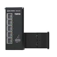 Teltonika TSF010000000 ອິເທີເນດ ສະວິດ Flat & compact ethernet switch, unmanaged integrated DIN rail.113 x 28 x 50 mm ແລະ ນ້ຳໜັກ 142 g. ຂໍ້ມູນພາລະກິດ 3-pin ແລະ ແຮງດັນໄຟຟ້າ 7-57 VDC. 5 x 10/100 Mbps RJ45 ports.