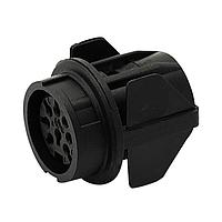 Amphenol Tuchel T3327-500 Connectors Straight, full plastic front mounting female receptacle with snap-in mount. 1.5mm max panel thickness (±0.25). Bayonet locking outside (mateable with locking inside). Contacts included