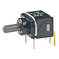 NKK Switches G19AH ປຸ່ມສະແກນອຸປະກອນຂະໜາດນ້ອຍສຸດປອດໄພ Process Sealed Ultra-Miniature Toggles SPDT ON-OFF-(ON) ມຸມຂວາ PC .4VA