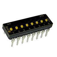CTS Electronic Components 210-8MSTFD DIP Switches THROUGH HOLE, GOLD FLASH DIP SWITCH, 8-POLE, MEDIUM ACTUATOR, BOTTOM SEAL, TAPE SEAL, OFF, STRAIGHT TERMINAL FORM, TUBE PACK