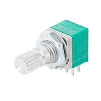 Same Sky (formerly CUI Devices) PTN092-H01215K1B Potentiometers 9.5mm, horizontal, 2 gang, detent, 1K ohm, 15mm knurled shaft, linear