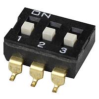 Same Sky (formerly CUI Devices) DS04-254-2-03BK-SMT ສະຫນັບ DIP Switch, SPST, 2.54 pitch, flat actuator, SMT, 3 position, ສີດຳ