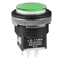 NKK Switches LB15WKW01-JF ປຸ່ມກົດສະຫນອງ ON-(ON) ກົງກະແຜນ ປອດໄພ ແຈ້ງ/ສີຂຽວ