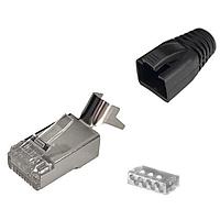 MH Connectors MHRJC6AR3721 ຕົວເຊື່ອມ 8P8C Cat6a ປົກກັນສະຫນັບ mod plug, ສາຍ 1.1mm, ບູດ 8.0mm, ການຄຸດຊັບ 50u"