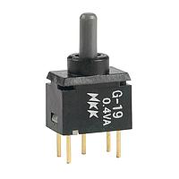 NKK Switches G19AP ປຸ່ມສະແກນປິດກະທົບຂະໜາດນ້ອຍສຸດທີ່ມີການປິດກັນນ້ຳ Process Sealed Ultra-Miniature Toggles SPDT ON-OFF-(ON)