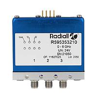 Radiall R595447220 ສະຫນັບສະຫນູນ Coaxial Switches SPDT ປິດສິ້ນ Platinum SMA 20GHz ມີຕົວຊີ້ວ່າ Latching Indicators 15Vdc TTL Pins terminals