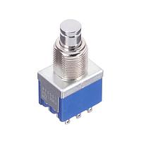 Nidec Components 8Y3021-Z ປິດຜ່ານ 3PDT, ON-(ON), ປຸ່ມກົດ, ກະບອງສະແດງ 15/32"-32 ກະທອງກະທົບ, ເກມຕໍ່ສອດ, 6A @ 125V AC