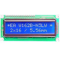 DISPLAY VISIONS EA W162B-N3LW ຈອກສະແດງຕົວອັກສອນ LCD 2x16, 5.56mm, LED ສີຟ້າ-ຂາວ B./L.