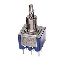 Nidec Components 8R2022-N-Z ປຸ່ມກົດປິດ DPDT, ON-(ON), ປຸ່ມກົດດ່ວນ, ການກວດສອບການຍືດ 1/4"-40, ເກມຕໍ່ PC ແບບຕົວໂດຍກົງ, 3A @ 125V AC