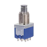Nidec Components 8Y3011-Z ປິດຜ່ານ 3PDT, ON-ON, ປຸ່ມກົດ, ກະບອງສະແດງການດັບ 15/32"-32, ເກມຕໍ່ສອດ, ເຕີມກຳລັງ 6A @ 125V AC