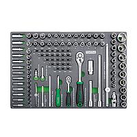 TOPTUL GEDB117 Dr. 6PT Flank Socket Set Satin Chrome EPE Tray+Color Box (111PCS, 1/4" & 1/2")