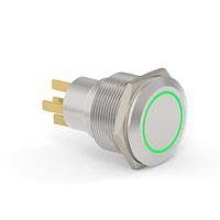 Alcoswitch - TE Connectivity 1-2213772-4 ປຸ່ມກົດສະຫນອງ Pushbutton Switches AV22 SPM 0.4VA MOVE RING LED ສີຂຽວ 12V