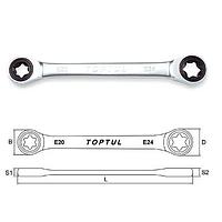 TOPTUL AOAC0608 Ratchet Double E-Star Ring Wrench (E6xE8 mm)