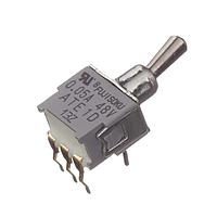 Nidec Components ATE1D-5M3-10-Z ສະວິດຊ໌ທອກເກລຂະໜາດນ້ອຍສຸດ SPDT, ON-ON, ທອກເກລ 6mm, ບູຊິ່ງເລີກ 4mm, ເທີມິນລ໌ PC ແບບມຸມຂວາ ມີຊິ່ງຫຼັກ 0.2", 50mA @ 60V AC/DC, ລ້າງໄດ້