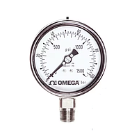 OMEGA PGM-63L-6000PSI/400BAR ສະແຕນເລດ, ຂະຫນາດສອງ, ແຖບແລະເຄື່ອງວັດແທກຄວາມກົດດັນ Psi (Gauge; 0~400bar; 1/4"NPT Male; ±1.6%)