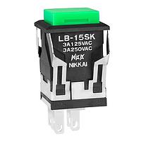 NKK Switches LB15SKW01-F ປຸ່ມກົດສະຫນອງ SPDT ON(ON) ຮູບສີ່ແກ້ວ ຕົວເຄື່ອງສີດຳ ຝາສີຂຽວ