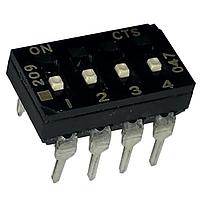 CTS Electronic Components 209-4LPSFD ສະວິດ DIP ຜ່ານຮູ, ສະວິດ DIP ທອງ, 4-ຂາ, ຕົວກະທົບຮູບແບບຕ່ຳ, ການປິດການລົດທາງດ້ານລຸ່ມ, ອອບ, ແບບຂາສົງກົງ, ບ່ອງບັນຈຸທົ່ວໄປ