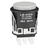 NKK Switches LB25CKW01-H ປຸ່ມກົດສະຫນອງ DPDT ON-(ON) ສີດຳ ຮູບກົງ ຝາສີເຫຼືອງເທົາ