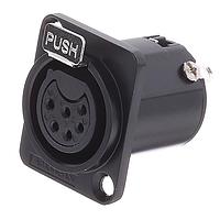 Amphenol Audio AC6AFDZB ຕົວເຊື່ອມຕໍ່ 6 ໂພນ XLR ຜູ້ຍິງ ຕິດຕັ້ງຢູ່ໃນກະບອກ D ປະເພດຕິດຕໍ່ທີ່ຜະລິດດ້ວຍເຄື່ອງຈັກ ສີດຳ