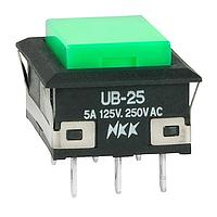 NKK Switches UB25NKW01N-F ປຸ່ມກົດສະລັບ RECT DPDT ON(ON) SOLDER LUG ຝາສີຂຽວ