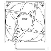 Sunon EF92251S3-1000U-A99 ພັງລົມ Axial Axial, 92x92x25mm, 12VDC, 39.5CFM, 0.1"H2O, Sleeve, Wire, Auto Restart