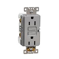 Square D SQR51101GY ປຸ່ມຮັບສະຫຼຸບ TR GFCI 15A RECEPTACLE RESI GY