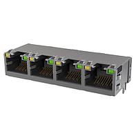 Amphenol Commercial Products RJE494881441 ຕົວເຊື່ອມ Low Profile CAT6 RJ45 - 4 ພອດ ມີ LED, ປົກກັນສຽງຮ້າຍ EMI Tabs