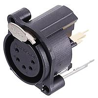 Amphenol Audio AC5FAV-AU-B ຕົວເຊື່ອມຕໍ່ 5 ໂພນ XLR ຜູ້ຍິງ ຕິດຕັ້ງຢູ່ບ່ອນ Chassis ປະເພດ A ຕິດຕັ້ງຢູ່ແຜ່ນວິກຕໍ່ຕົວແກນແບບຕັ້ງຕົວ ສີດຳ