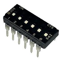 CTS Electronic Components 209-6LPSF ສະຫນັບ DIP ຜ່ານຮູ, ສະຫນັບ DIP ທອງ, 6-ຂາ, ຕົວກະທົບຮູບແບບຕ່ຳ, ການປິດທ້າຍ, ອອບ, ຊຸດຫຸ້ມທອງ