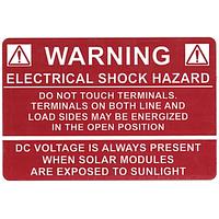 HellermannTyton 596-00232 ເປັນປ້າຍແສງອາທິດ Solar Label, WARNING ELECTRICAL SHOCK HAZARD DC VOLTAGE, 3.75" x 2.5", VL, ແດງ, 50/roll