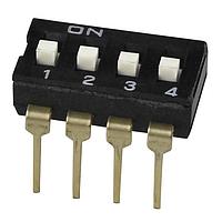Same Sky (formerly CUI Devices) DS04-254-1S-04BK ສະຫນັບ DIP Switch, SPST, 2.54 pitch, ຕົວຄວບຄຸມສູງ, ຂາສັ້ນ, 4 ຕຳແໜ່ງ, ສີດໍາ